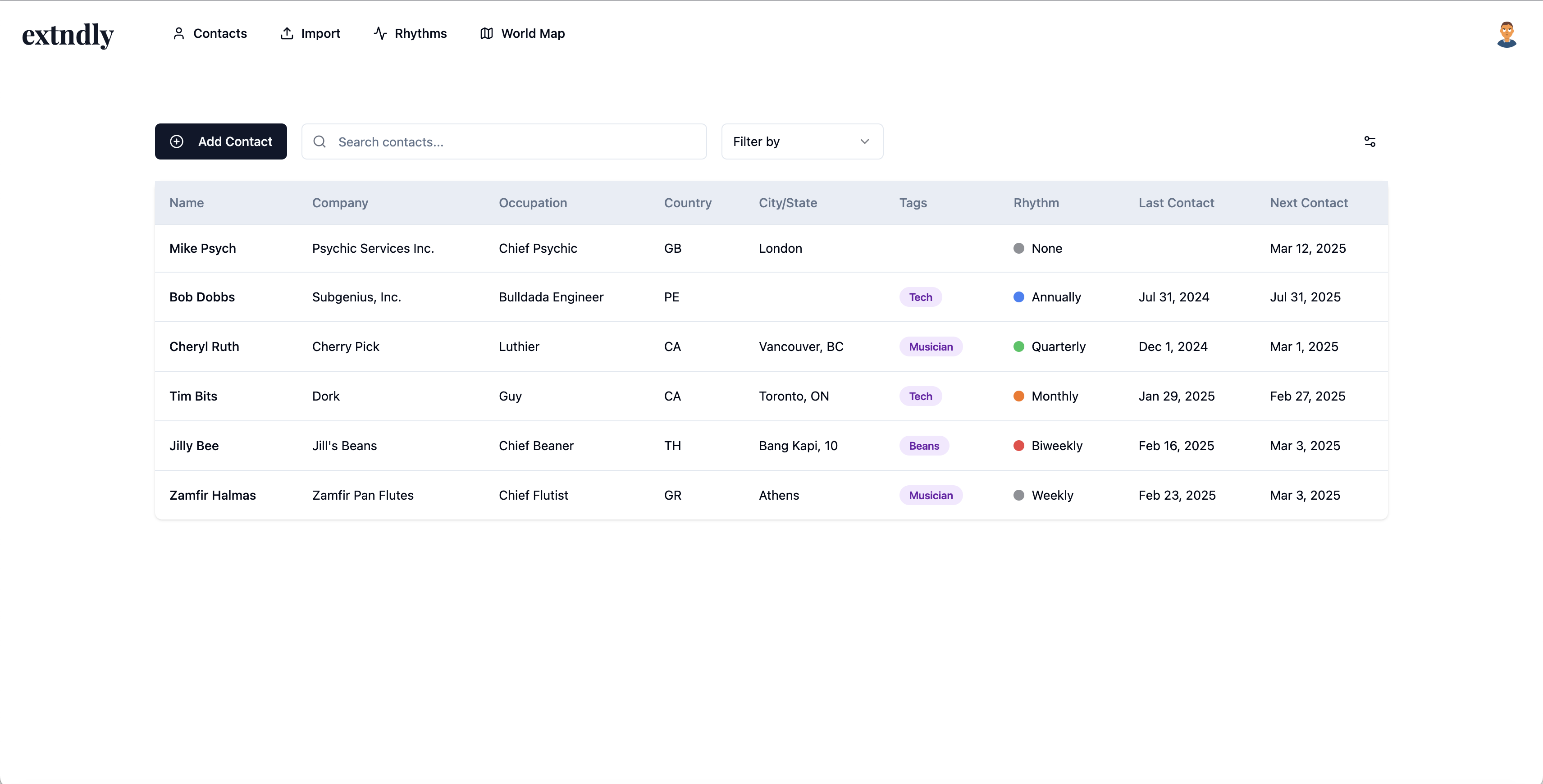 Extndly app interface showing relationship dashboard